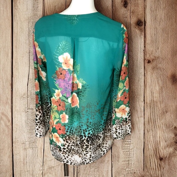 Soft Surroundings Tunic Symphony Night Floral Animal Print Top M Roll Tab Sleeve - Picture 9 of 13